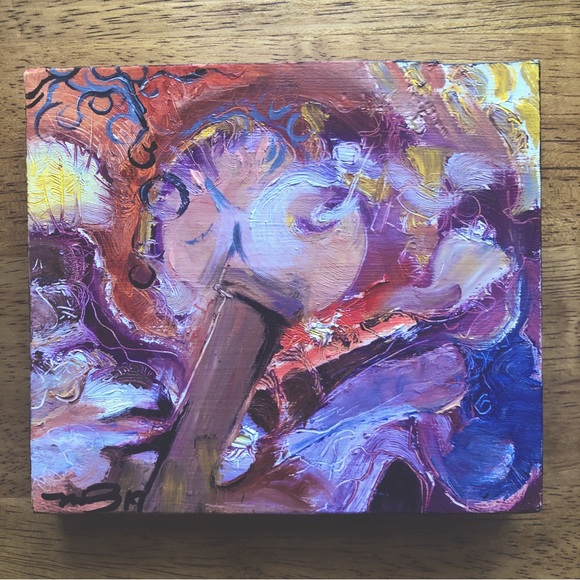 Hand Crafted Art Original Abstract Oil Painting On Wood Block Ready